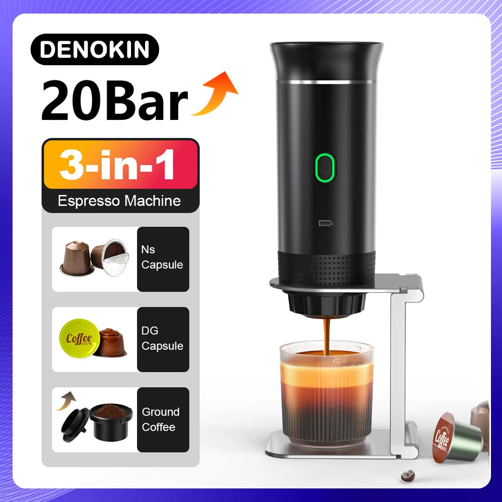 Wireless Electric Portable Espresso Coffee Machine for Car & Home Camping Coffee Maker 3-in-1 Capsule Powder