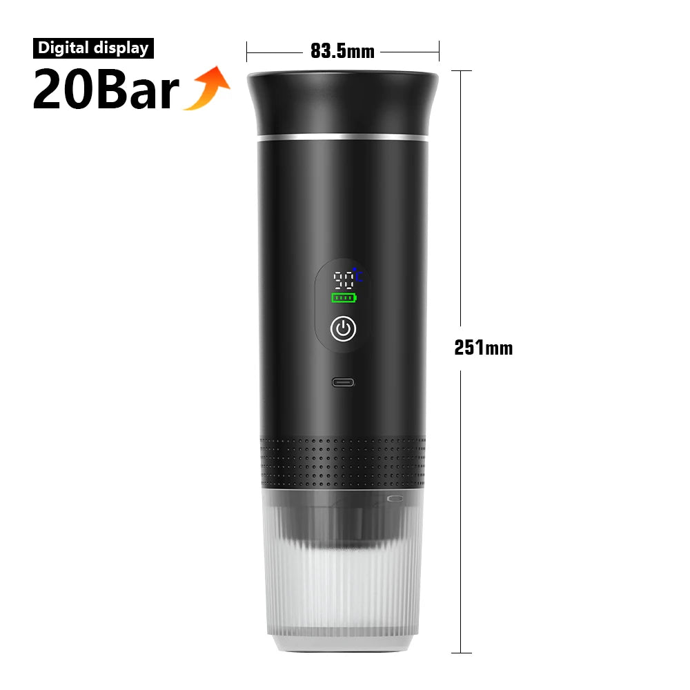 Wireless Electric Portable Espresso Coffee Machine for Car & Home Camping Coffee Maker 3-in-1 Capsule Powder